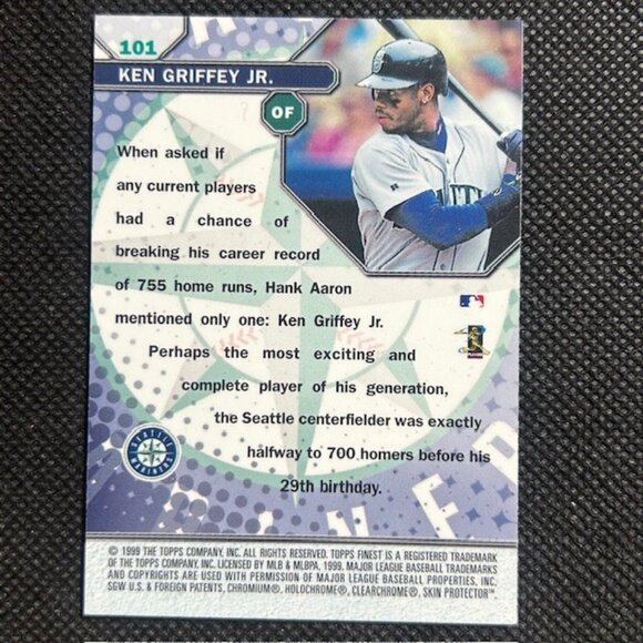 1999 TOPPS FINEST BASEBALL KEN GRIFFEY JR #101 SEATTLE MARINERS HOF - Picture 2 of 2